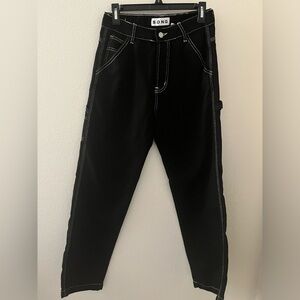 S.O.N.G. 100% Cotton Black Carpenter Style Pant With White Stitching Size 7 EUC